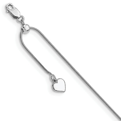 11 Inch Sterling Silver Rh-Plated Adjustable Snake Chain Anklet