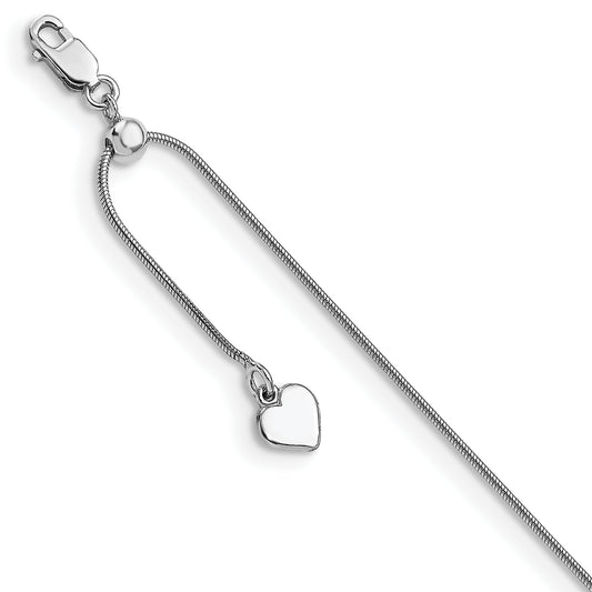 11 Inch Sterling Silver Rh-Plated Adjustable Snake Chain Anklet