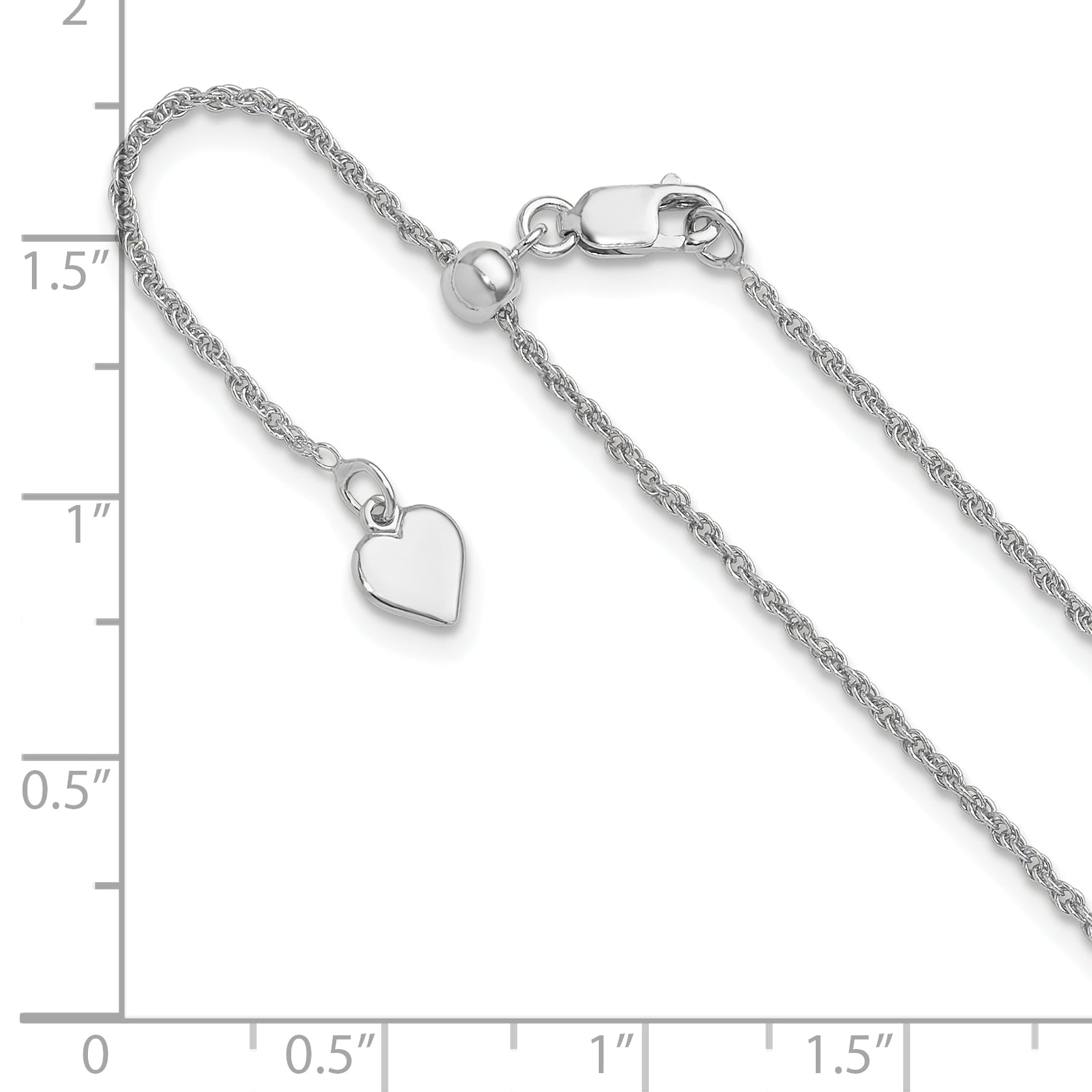 3 Inch Sterling Silver Rh Plated Adjustable 1.35mm Loose Rope Chain Necklace