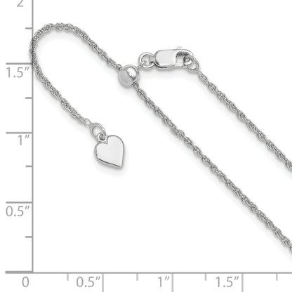 3 Inch Sterling Silver Rh Plated Adjustable 1.35mm Loose Rope Chain Necklace