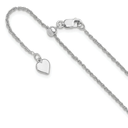 3 Inch Sterling Silver Rh Plated Adjustable 1.35mm Loose Rope Chain Necklace