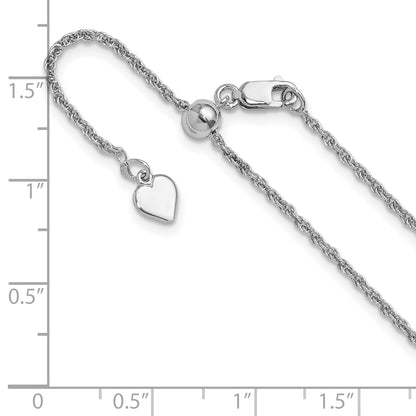 3 Inch Sterling Silver Rh Plated Adjustable 1.55mm Loose Rope Chain Necklace