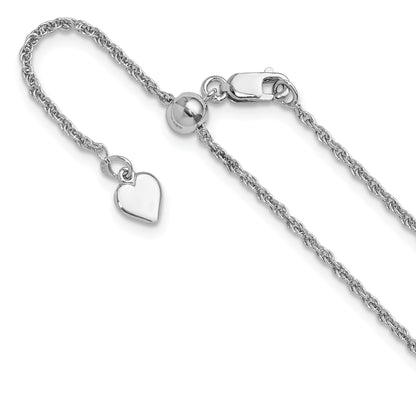3 Inch Sterling Silver Rh Plated Adjustable 1.55mm Loose Rope Chain Necklace
