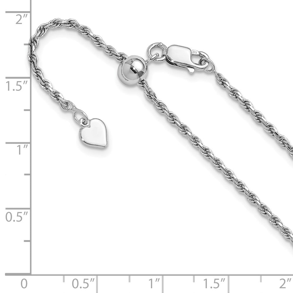 Sterling Silver Adjustable 2mm D/C Rope Chain Necklace