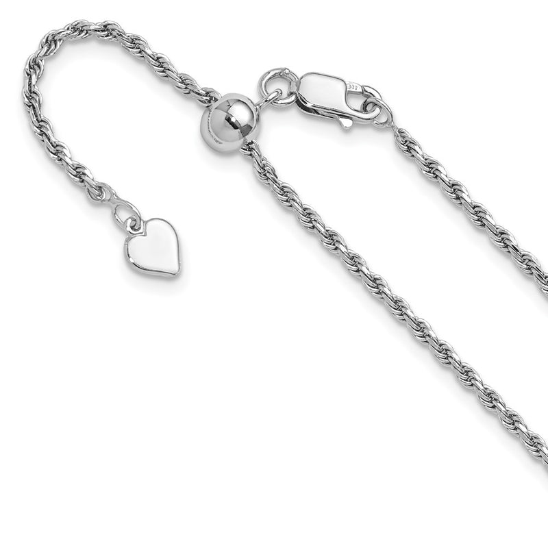 Sterling Silver Adjustable 2mm D/C Rope Chain Necklace
