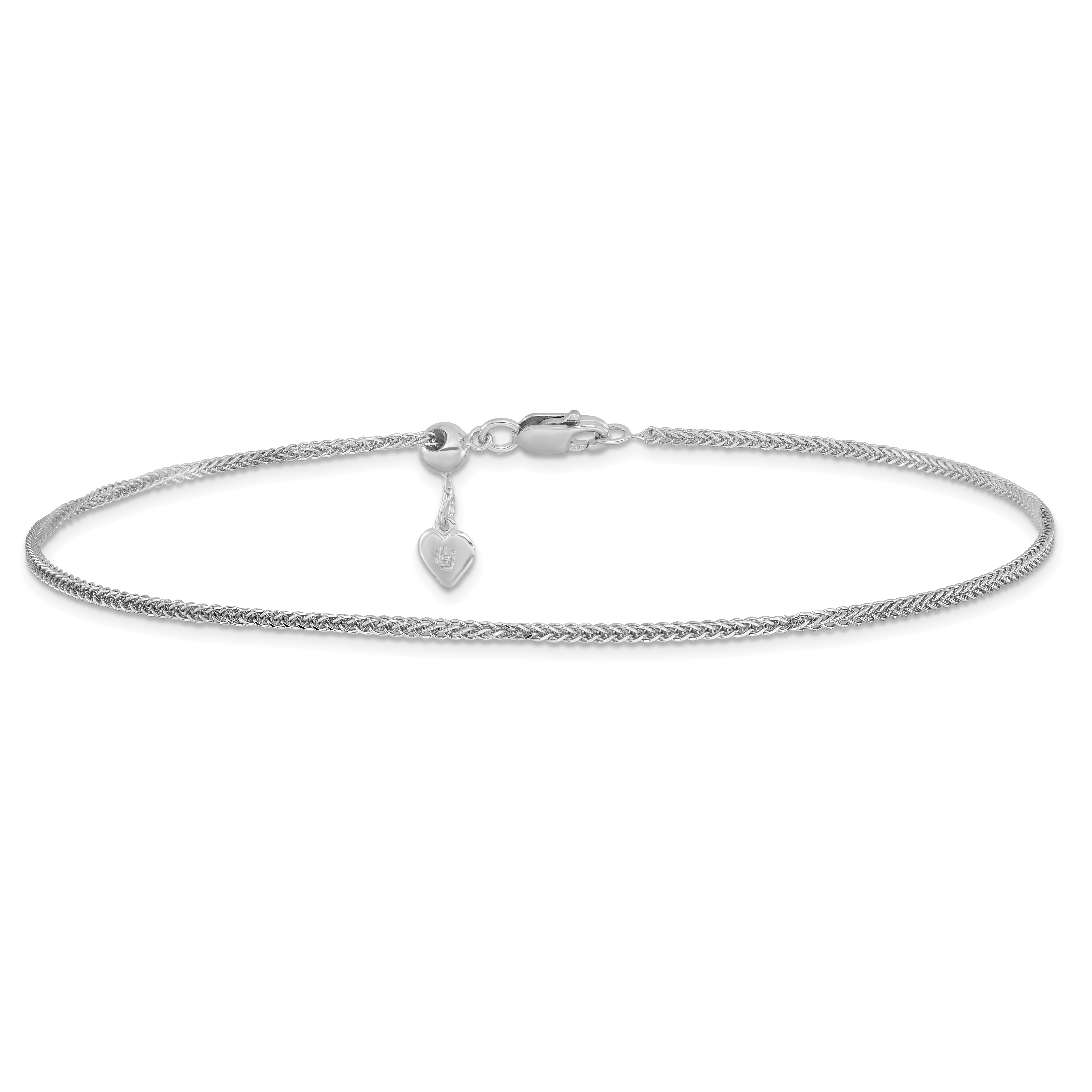 Sterling Silver Rh-Plated Adjustable Wheat Chain Anklet