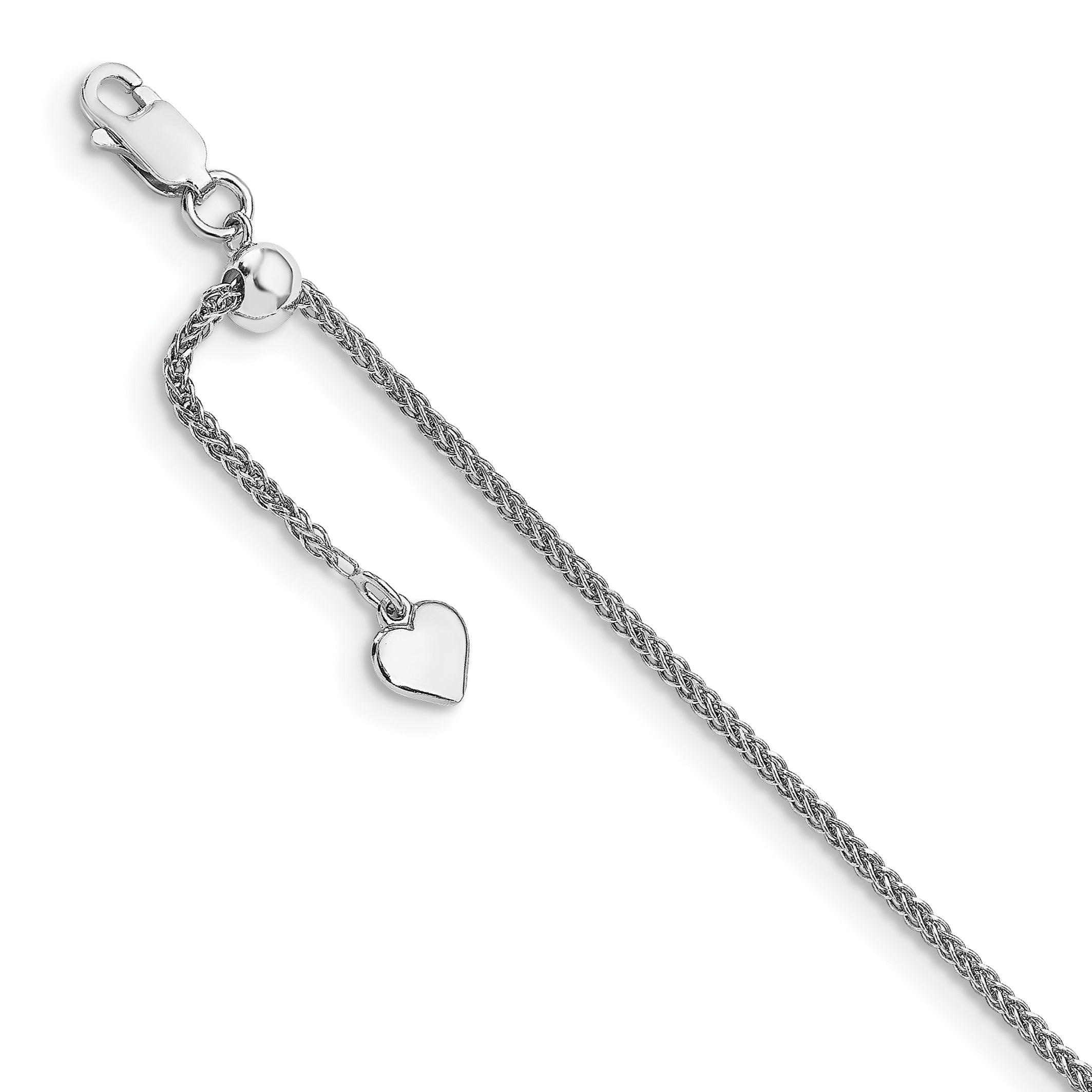 Sterling Silver Rh-Plated Adjustable Wheat Chain Anklet