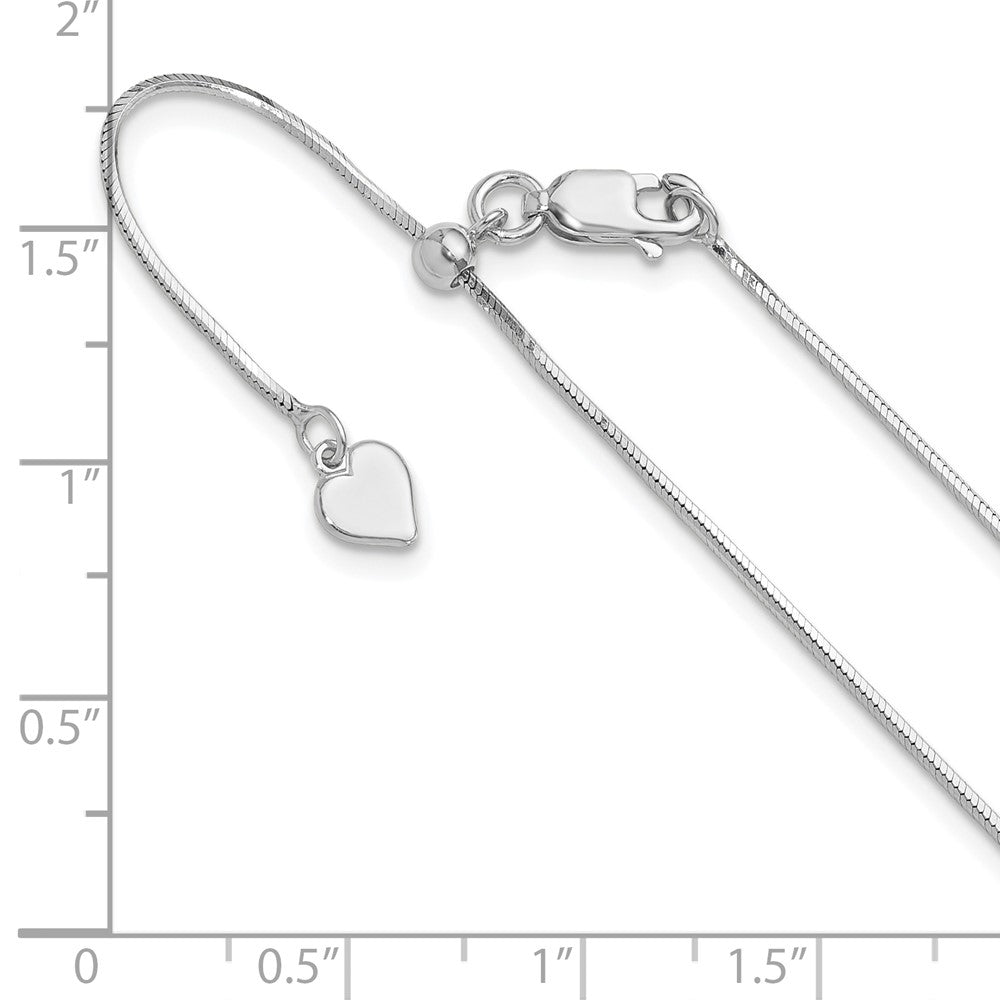 3 Inch Sterling Silver Rh Plt Adjustable 1mm D/C Square Snake Chain Necklace