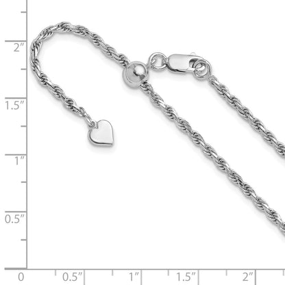 Sterling Silver Adjustable 2.25mm D/C Rope Chain Necklace