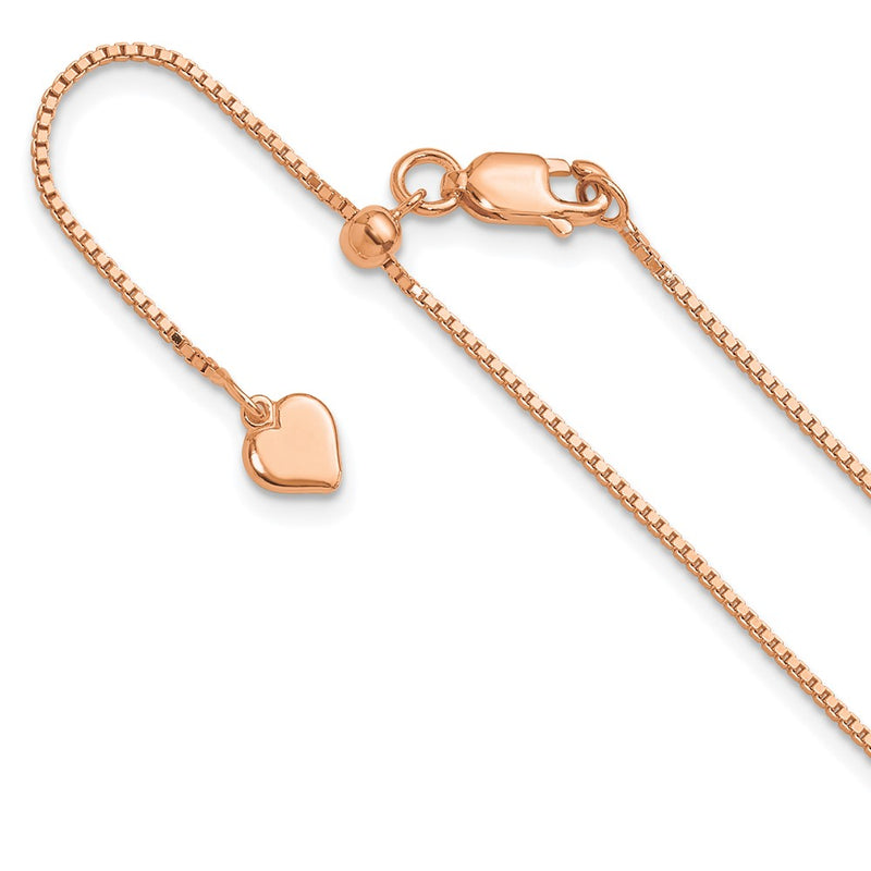 22 Inch Sterling Silver Rose Gold-Plated Adjustable .95mm Box Chain Necklace