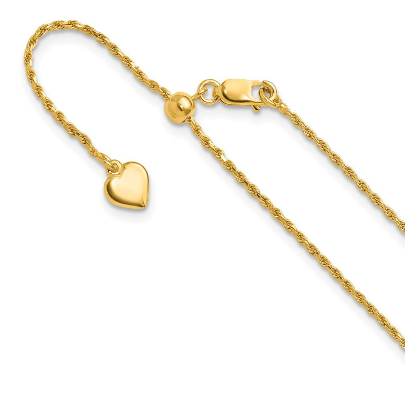 22 Inch Sterling Silver Gold-Plated Adjustable 1.2mm D/C Rope Chain Necklace