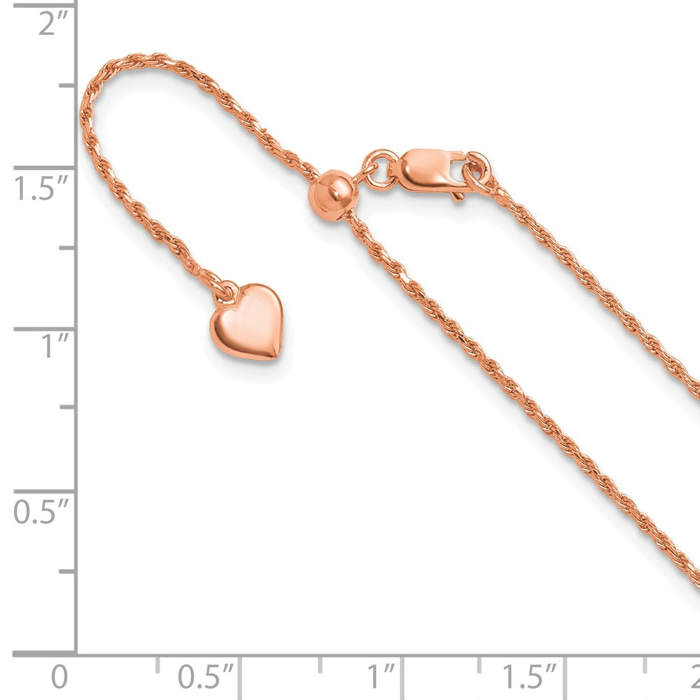 22 Inch Sterling Silver Rose Gold-Plated Adjustable 1.2mm D/C Rope Chain Necklace