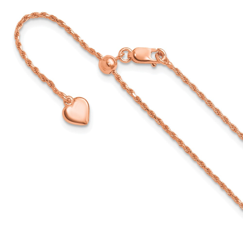 22 Inch Sterling Silver Rose Gold-Plated Adjustable 1.2mm D/C Rope Chain Necklace