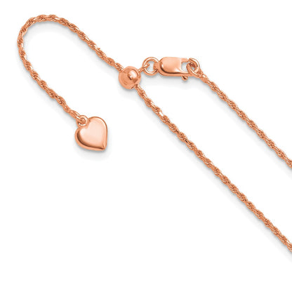 30 Inch Sterling Silver Rose Gold-Plated Adjustable 1.2mm D/C Rope Chain Necklace