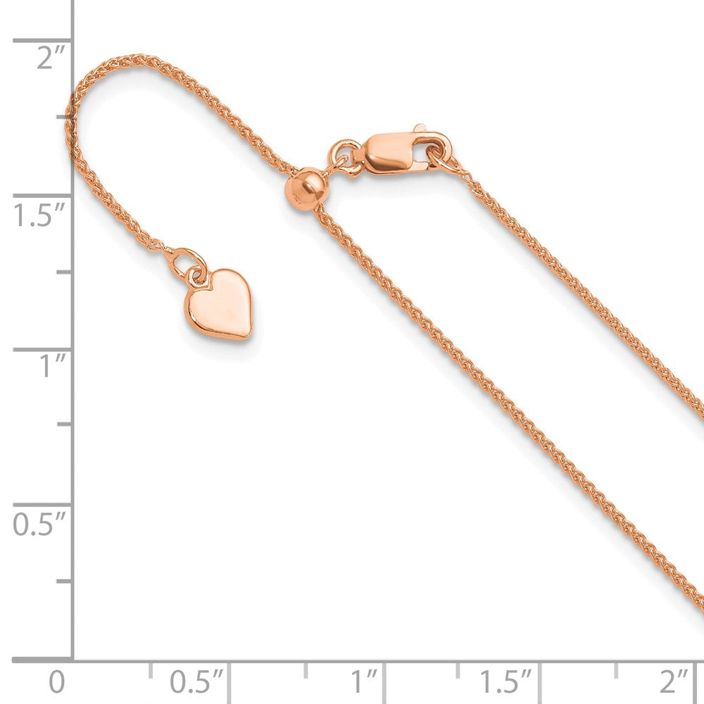 3 Inch Rose Plated Sterling Silver Gold Adjustable 1mm Spiga Chain Necklace