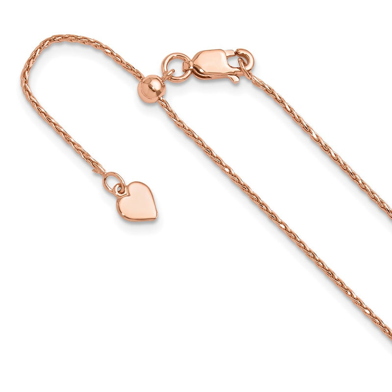 22 Inch Sterling Silver Rose Gold-Plated Adjustable 1.1mm D/C Spiga Chain Necklace