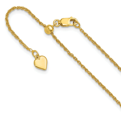 22 Inch Gold Plated Sterling Silver Adjustable 1.35mm Loose Rope Chain Necklace
