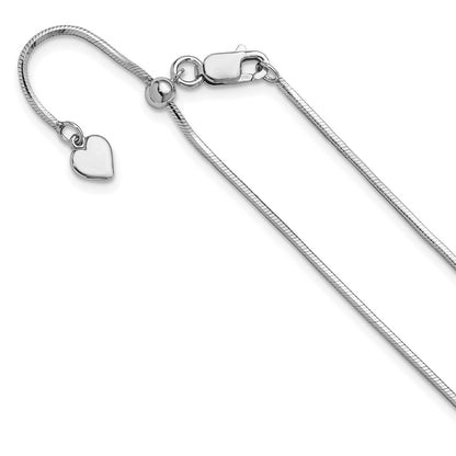 Sterling Silver Rh Plt Adjustable 1.2mm D/C Square Snake Chain Necklace