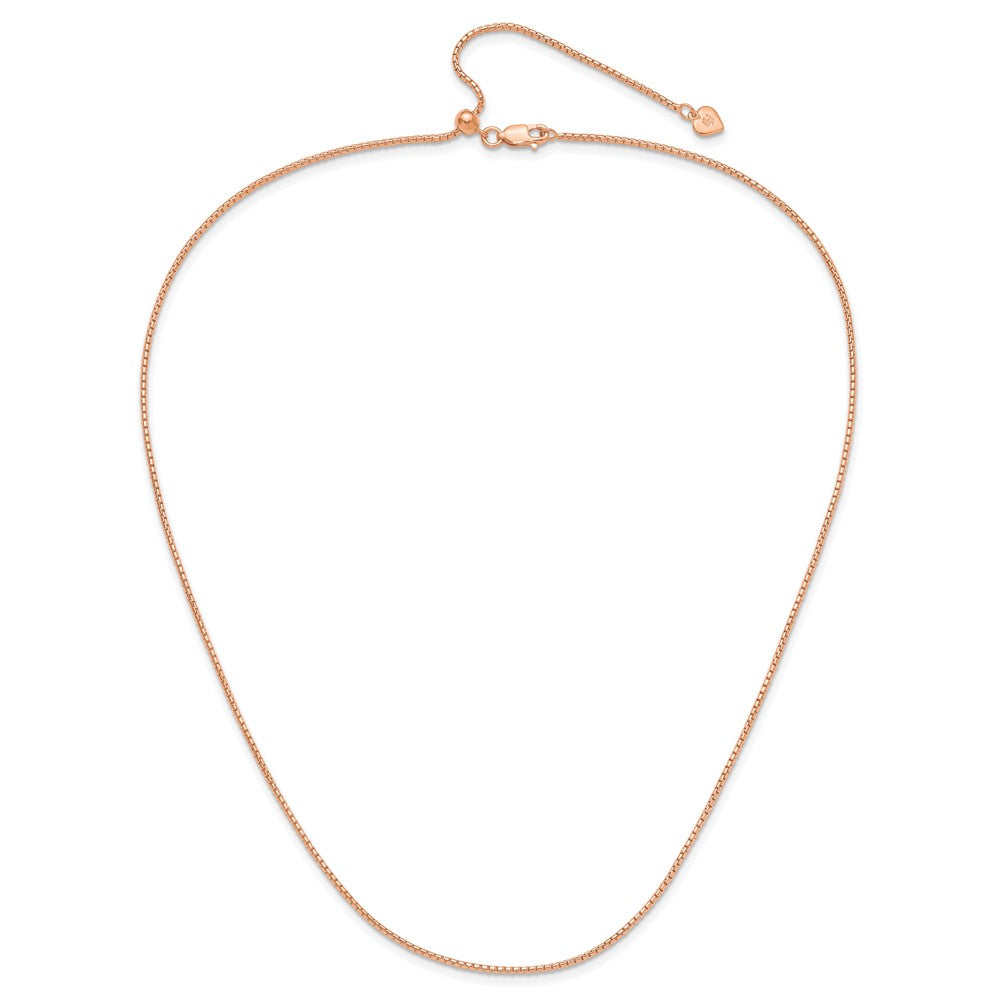 Rose Plated Sterling Silver Gold Adjustable 1.25mm Round Box Chain Necklace