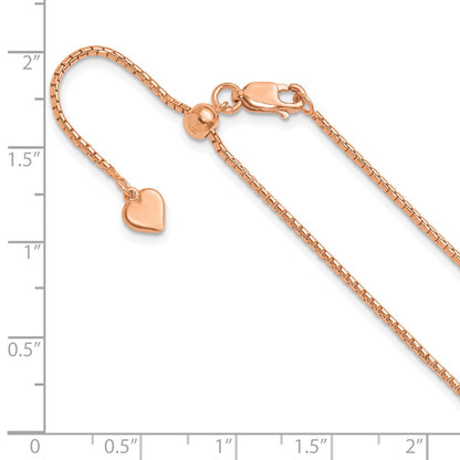 Rose Plated Sterling Silver Gold Adjustable 1.25mm Round Box Chain Necklace