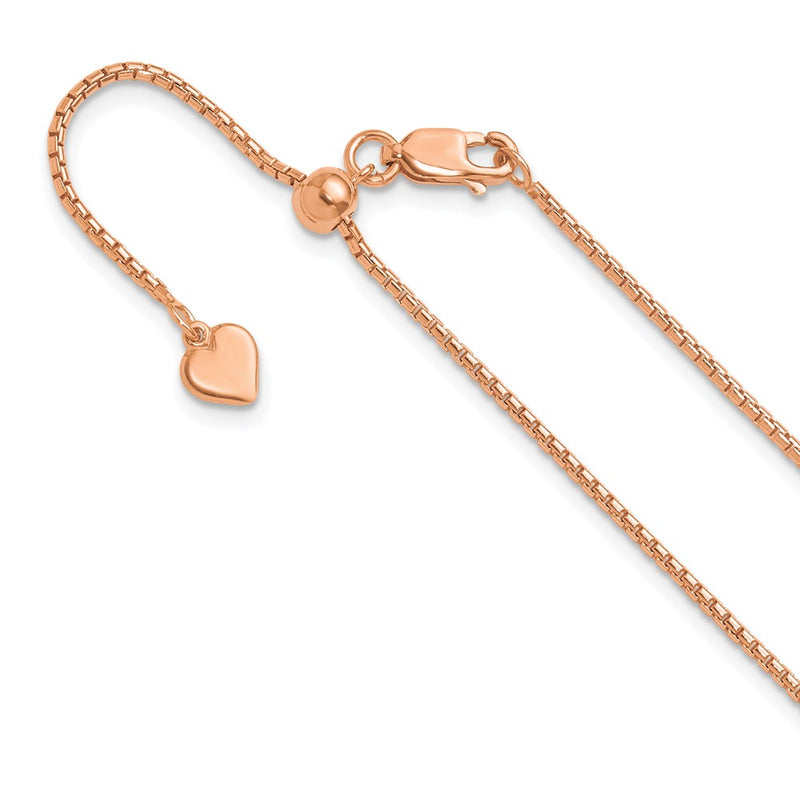 22 Inch Rose Plated Sterling Silver Gold Adjustable 1.25mm Round Box Chain Necklace