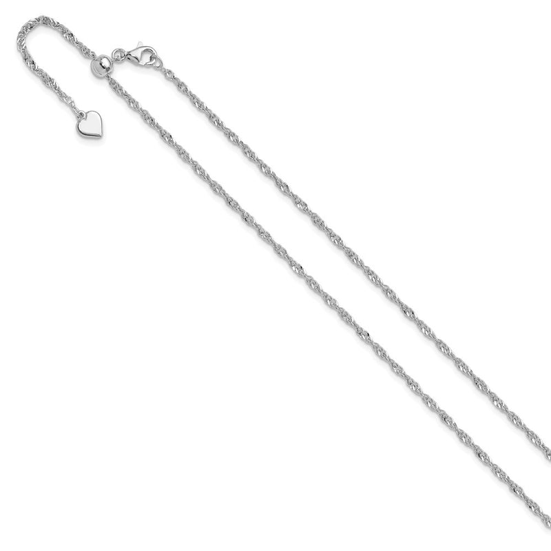 Sterling Silver Rh Plated Adjustable 2mm Singapore Chain Necklace