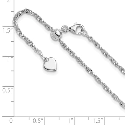 22 Inch Sterling Silver Rh Plated Adjustable 2mm Singapore Chain Necklace