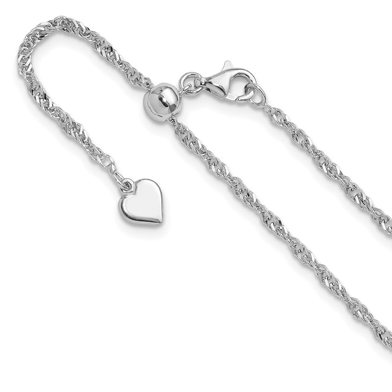 Sterling Silver Rh Plated Adjustable 2mm Singapore Chain Necklace
