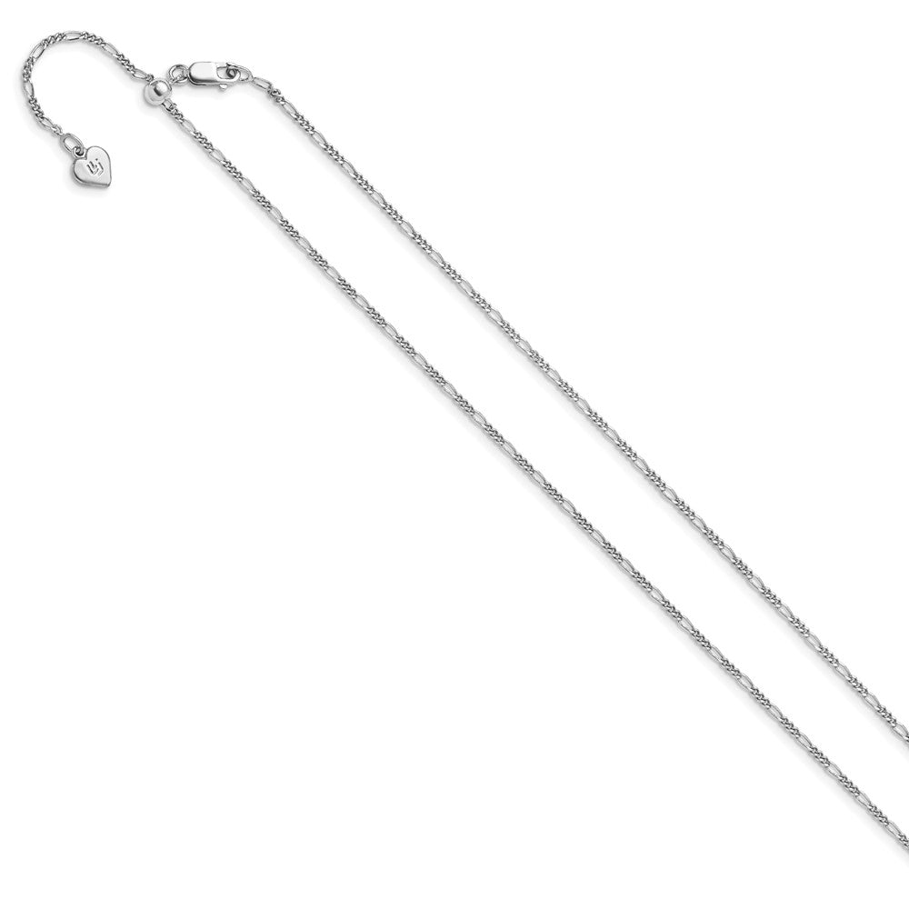 3 Inch Sterling Silver Rh Plated Adjustable 1.55mm Figaro Chain Necklace