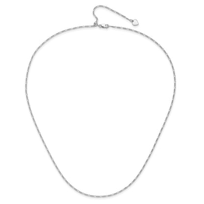 22 Inch Sterling Silver Rh Plated Adjustable 1.55mm Figaro Chain Necklace