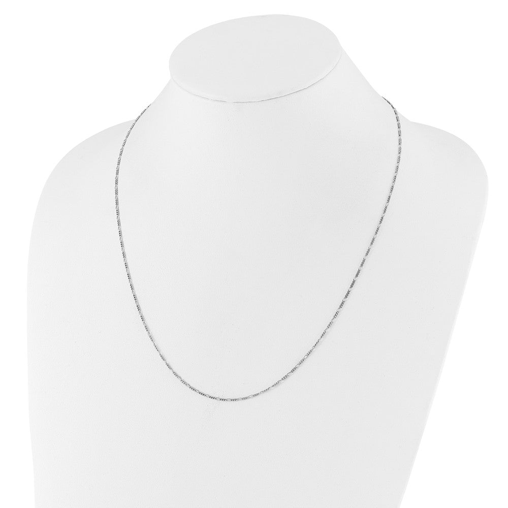 22 Inch Sterling Silver Rh Plated Adjustable 1.55mm Figaro Chain Necklace
