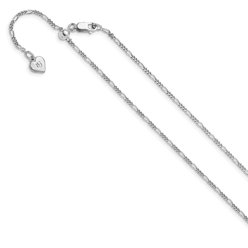 Sterling Silver Rh Plated Adjustable 1.55mm Figaro Chain Necklace