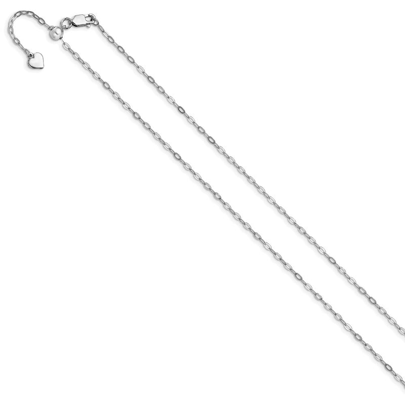 Sterling Silver Rh Plated Adjustable 2mm Flat Oval Chain Necklace