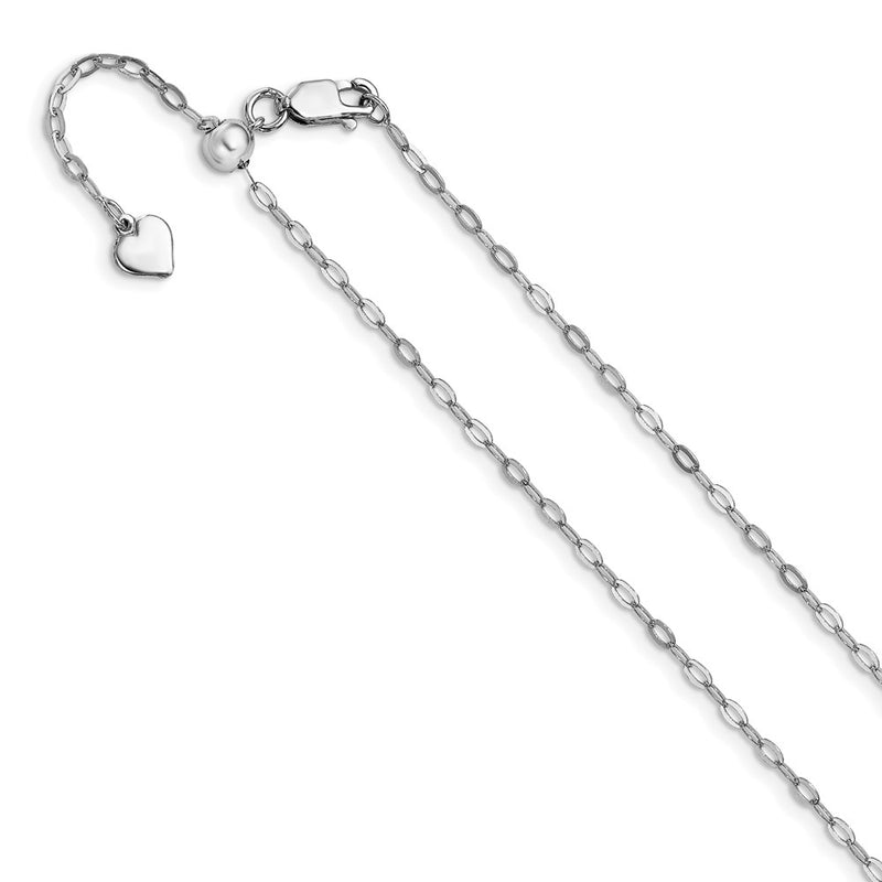 Sterling Silver Rh Plated Adjustable 2mm Flat Oval Chain Necklace