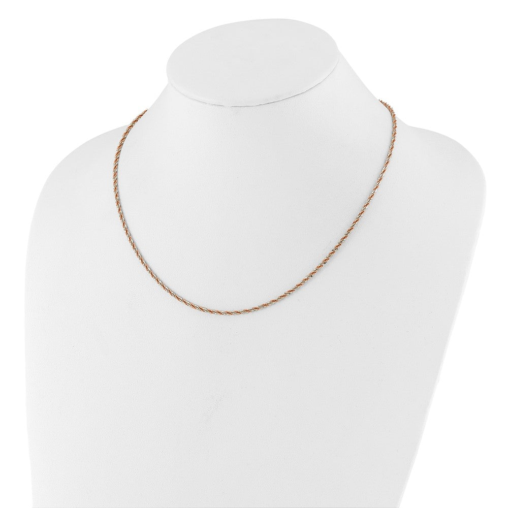 22 Inch Sterling Silver W/Rose-Tone Adjustable 2mm Cyclone Chain Necklace