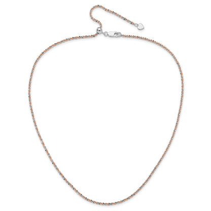 22 Inch Sterling Silver W/Rose-Tone Adjustable 2mm Cyclone Chain Necklace