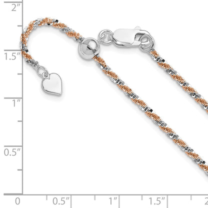 22 Inch Sterling Silver W/Rose-Tone Adjustable 2mm Cyclone Chain Necklace