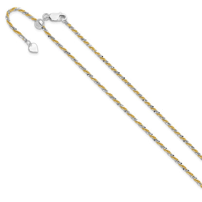 Sterling Silver W/Gold-Tone Adjustable 2mm Cyclone Chain Necklace