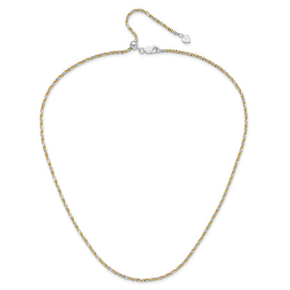3 Inch Sterling Silver Gold Tone Adjustable 2mm Cyclone Chain Necklace