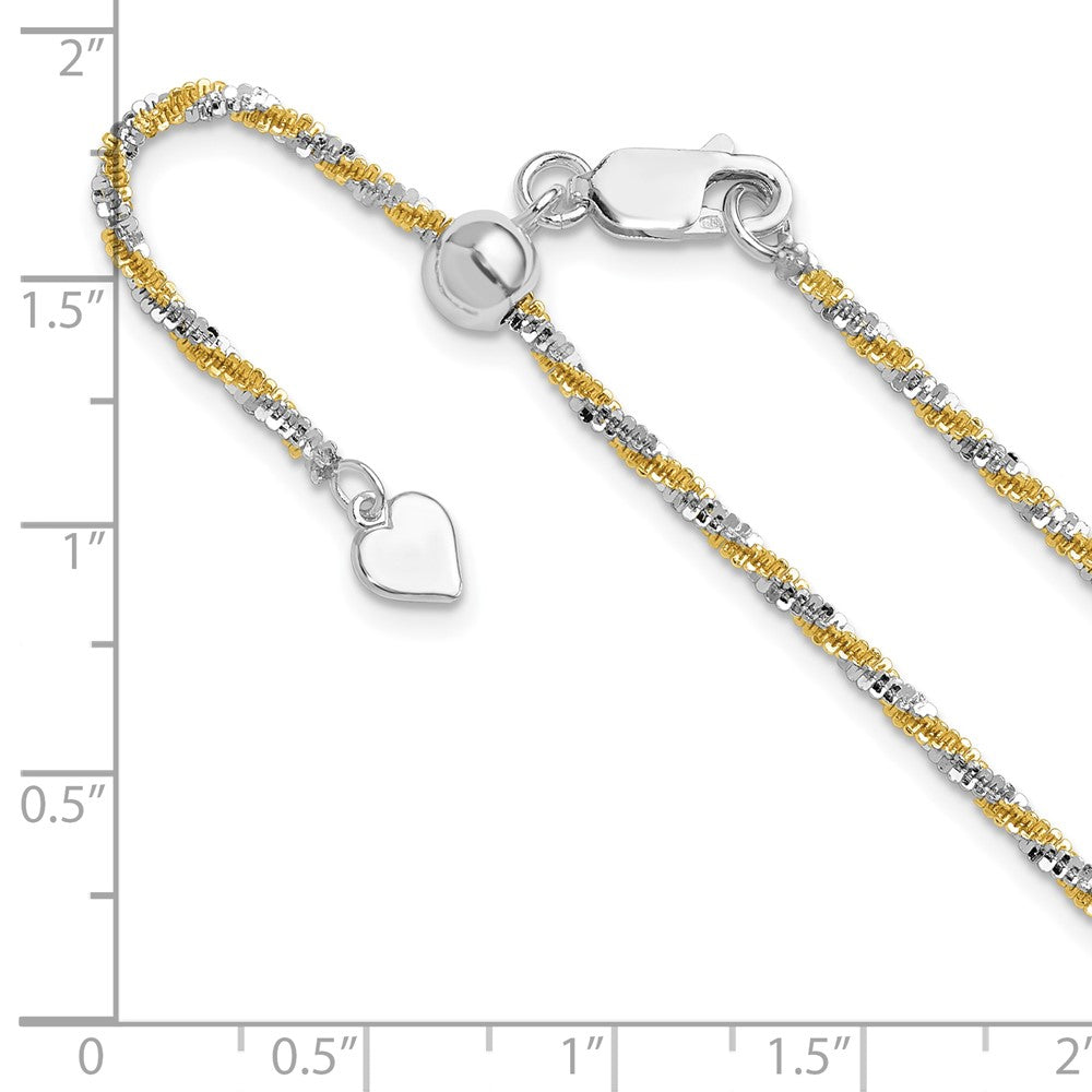 3 Inch Sterling Silver Gold Tone Adjustable 2mm Cyclone Chain Necklace