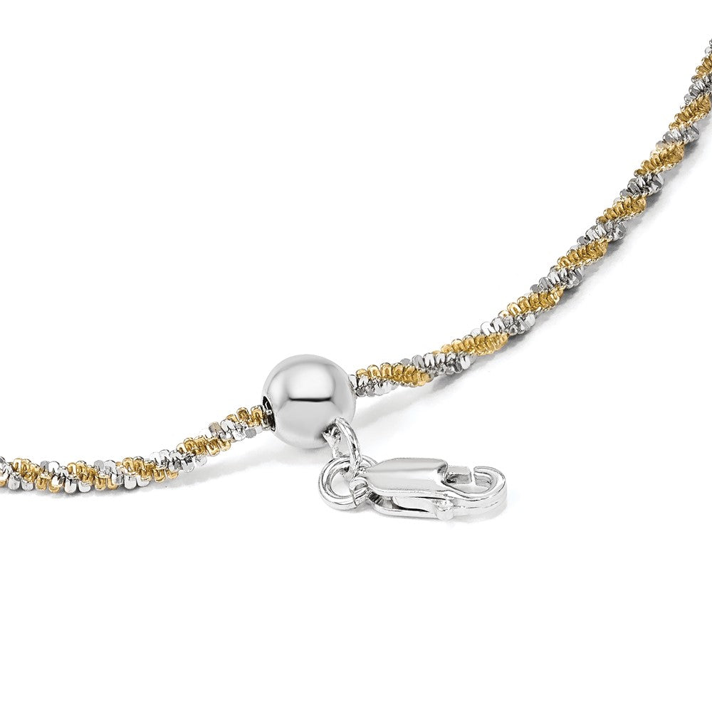 Sterling Silver W/Gold-Tone Adjustable 2mm Cyclone Chain Necklace