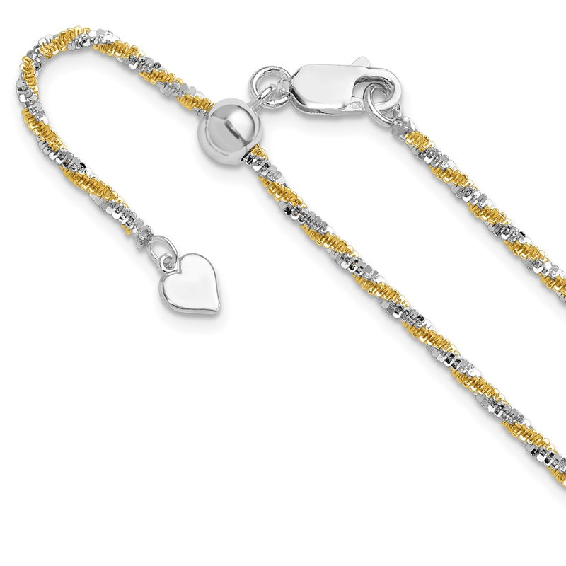 22 Inch Sterling Silver W/Gold-Tone Adjustable 2mm Cyclone Chain Necklace