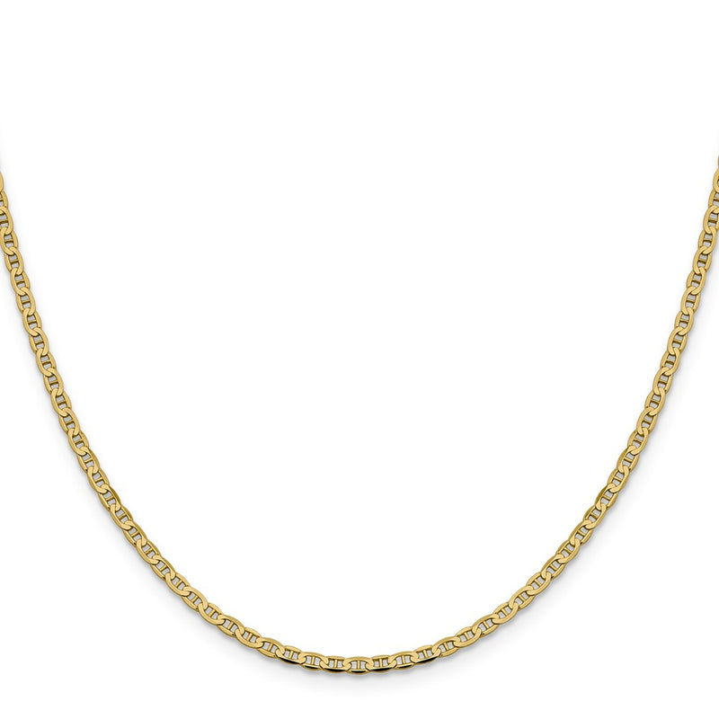 14K Yellow Gold 2.4mm Concave Anchor With Lobster Clasp Chain Necklace