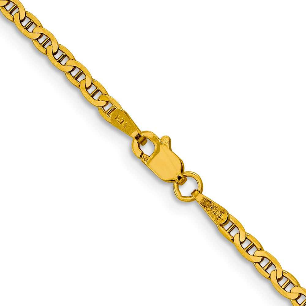 14K Yellow Gold 2.4mm Concave Anchor With Lobster Clasp Chain Necklace
