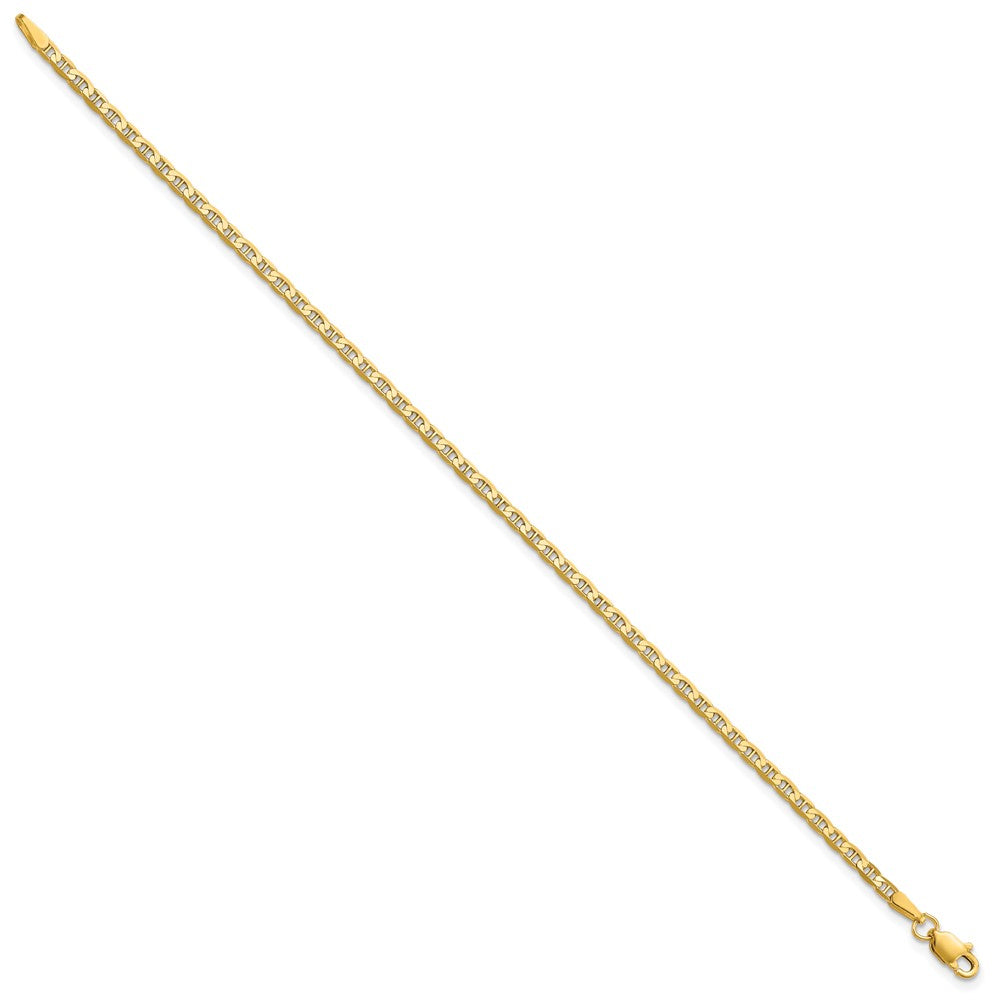 14K Yellow Gold 10 Inch 2.4mm Concave Anchor With Lobster Clasp Chain Anklet