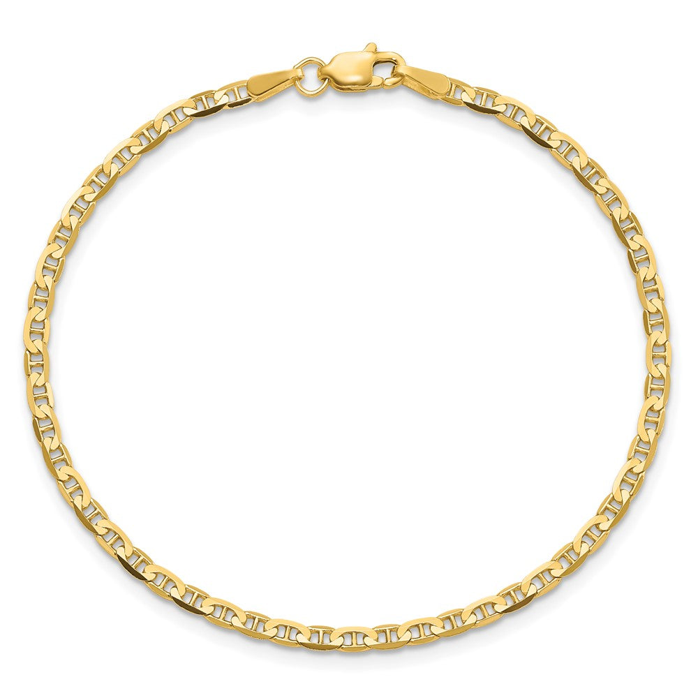 14K Yellow Gold 10 Inch 2.4mm Concave Anchor With Lobster Clasp Chain Anklet