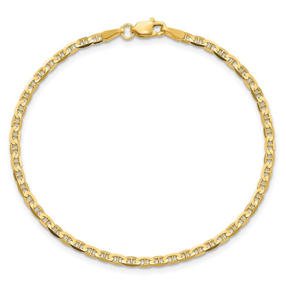 14K Yellow Gold 10 Inch 2.4mm Concave Anchor With Lobster Clasp Chain Anklet
