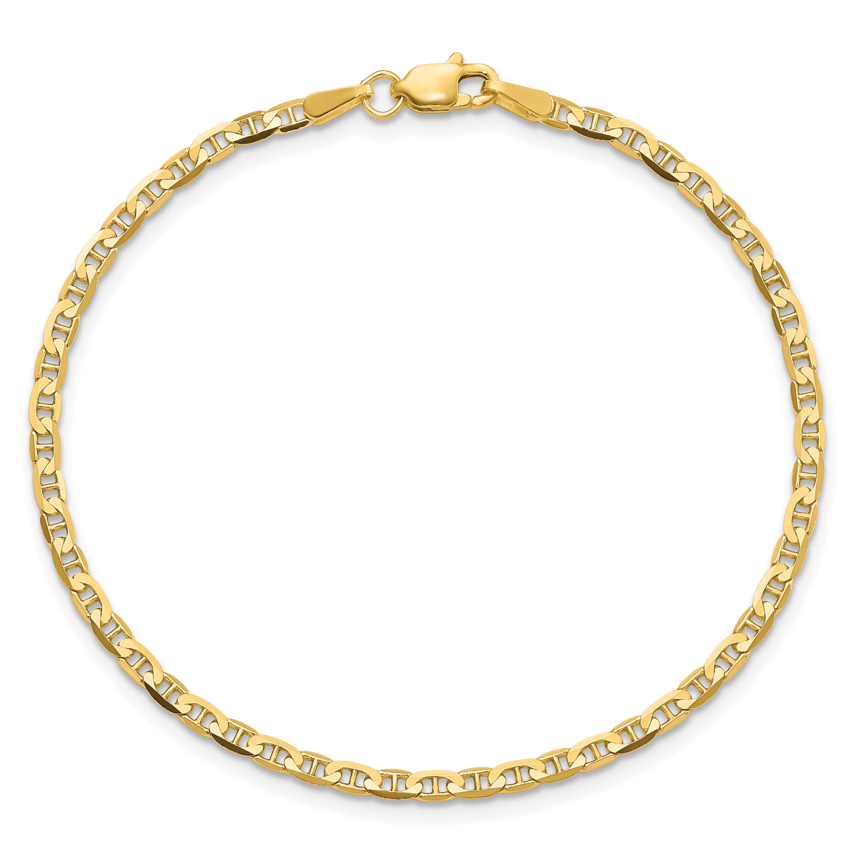 14K Yellow Gold 7 Inch 2.4mm Concave Anchor With Lobster Clasp Chain