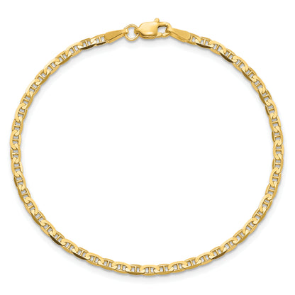 14K Yellow Gold 7 Inch 2.4mm Concave Anchor With Lobster Clasp Chain