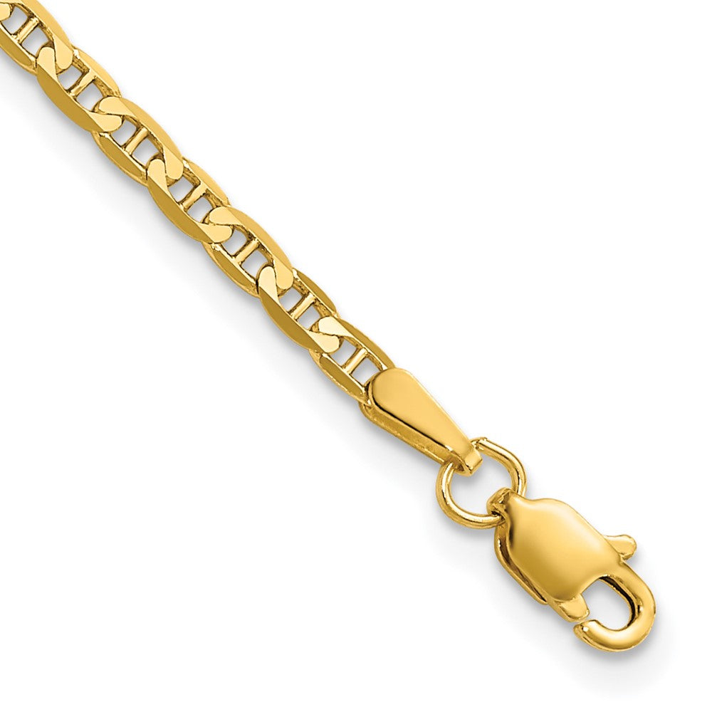14K Yellow Gold 10 Inch 2.4mm Concave Anchor With Lobster Clasp Chain Anklet